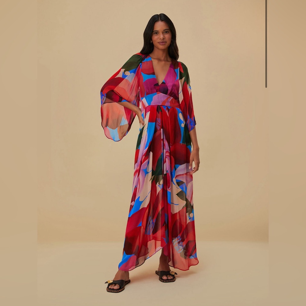 Farm Rio Watercolor Floral Blue Maxi Dress